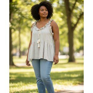 Hayden Striped Boho Ruffle Tank Top Size 2XL Flowy Sleeveless